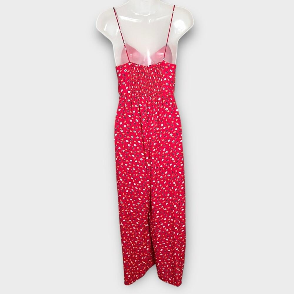 MADEWELL Jumpsuit Size 2 Wide leg Floral Red Blue Prairie Posies Summer Smocked - Picture 4 of 9